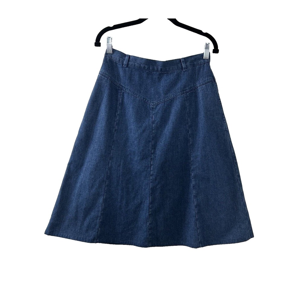 Orvis Cotton Denim A-Line Skirt 8P Blue Western Yoke Midi Coastal Grandma Boho